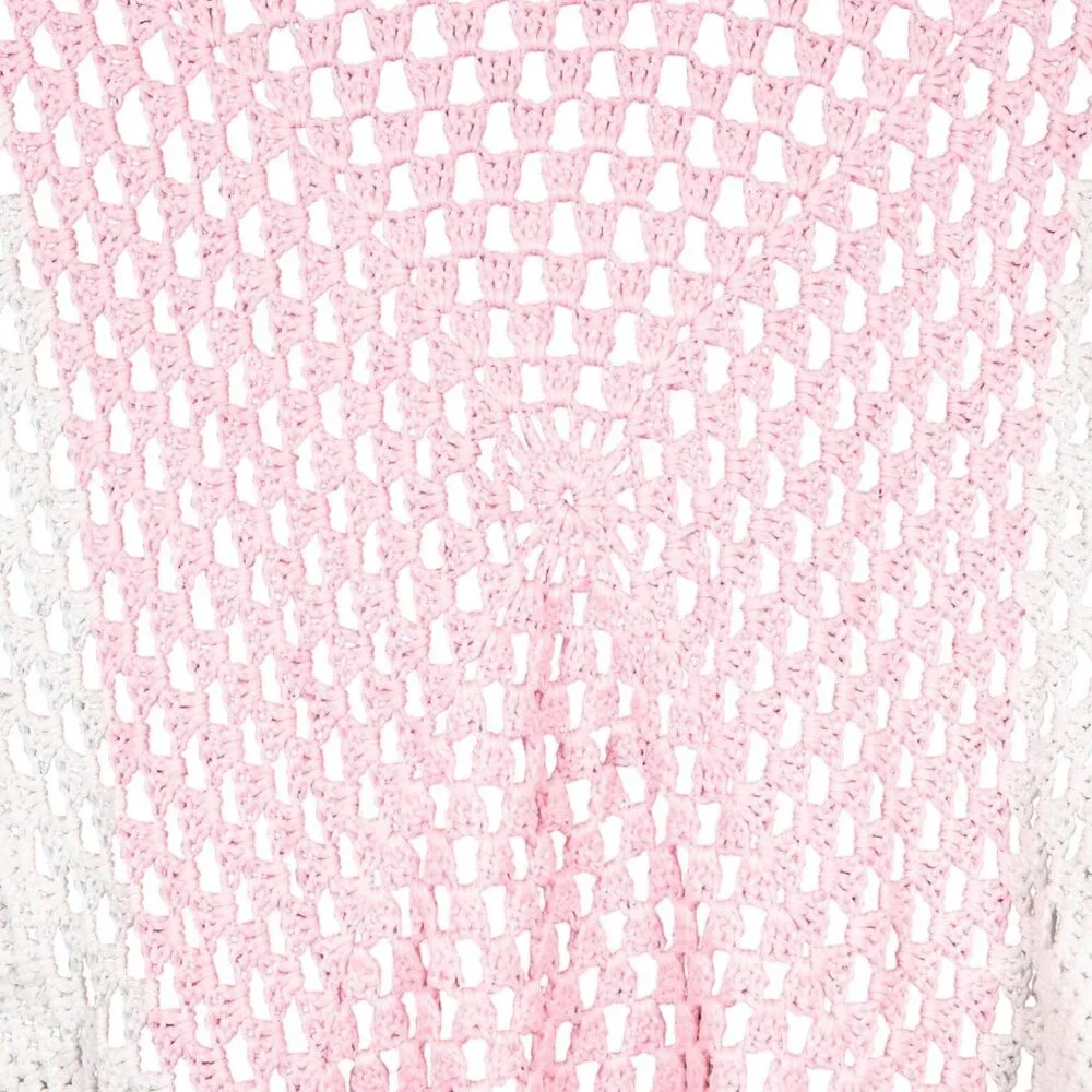 Handmade Crochet Baby Blanket Pink White Soft Open Knit Nursery Decor